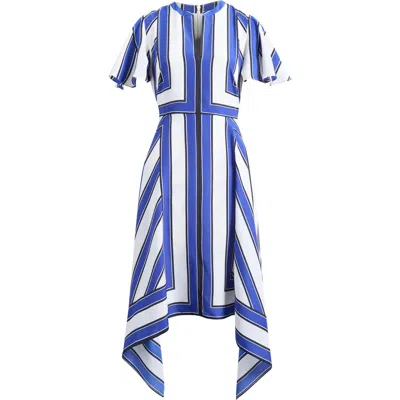 Eliza J Geometric Stripe High Low Handkerchief Dress In Blue