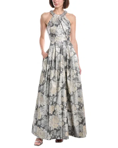 Eliza J Halter Beaded Neckline Ball Gown In Gray