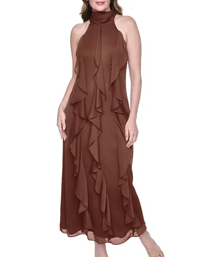 Eliza J Halter Cascade Ruffle Midi Dress In Brown