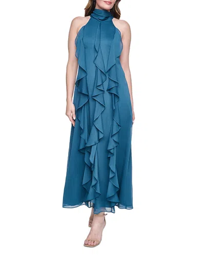 Eliza J Halter Cascade Ruffle Midi Dress In Blue