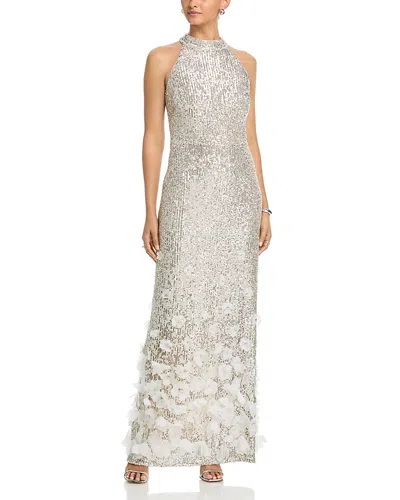 Eliza J Halter Column Gown In Metallic