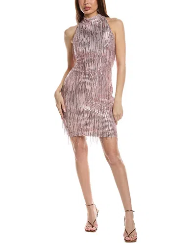 Eliza J Halter Fringe Cocktail Dress In Pink