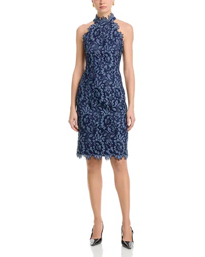 Eliza J Halter Mock Neck Lace Dress In Blue
