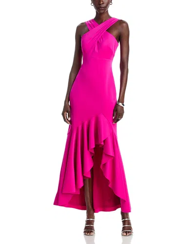 Eliza J Halter Neck Empire Waist Hi Lo Gown In Pink