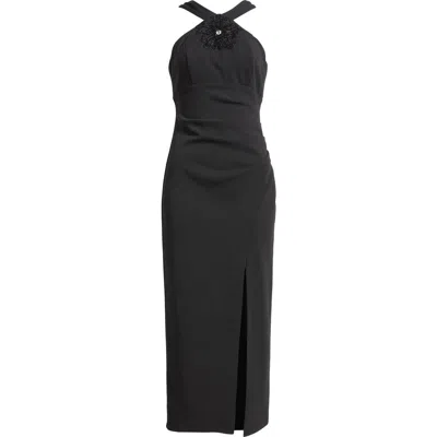 Eliza J Halter Neck Ruched Cocktail Dress In Black