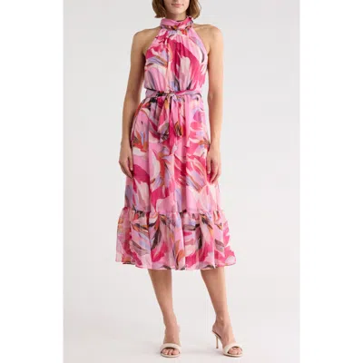 Eliza J Halter Neck Sleeveless Midi Dress In Pink
