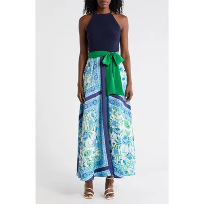 Eliza J Halter Neck Twofer Maxi Dress In Blue