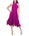 Eliza J Halter Pleated Ruffle Trim Dress In Berry