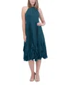 Eliza J Ruffle Pleat Halter Neck Cocktail Dress In Teal