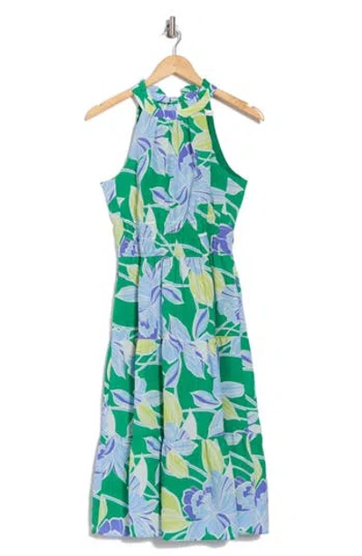 Eliza J Halter Tiered Midi Dress In Green Multi