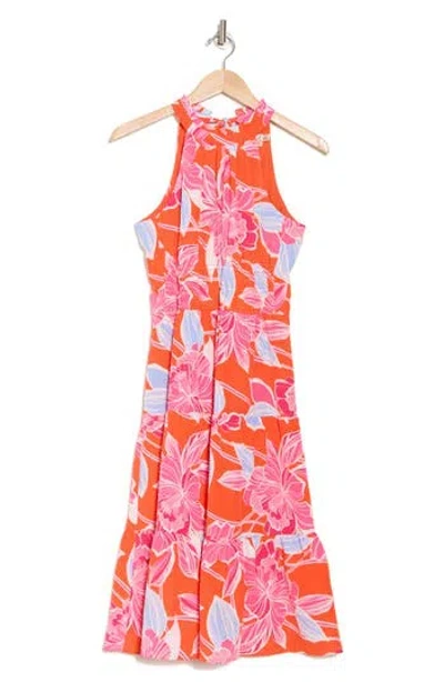 Eliza J Halter Tiered Midi Dress In Poppy