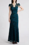 Eliza J Scalloped-edge Lace Gown In Peacock