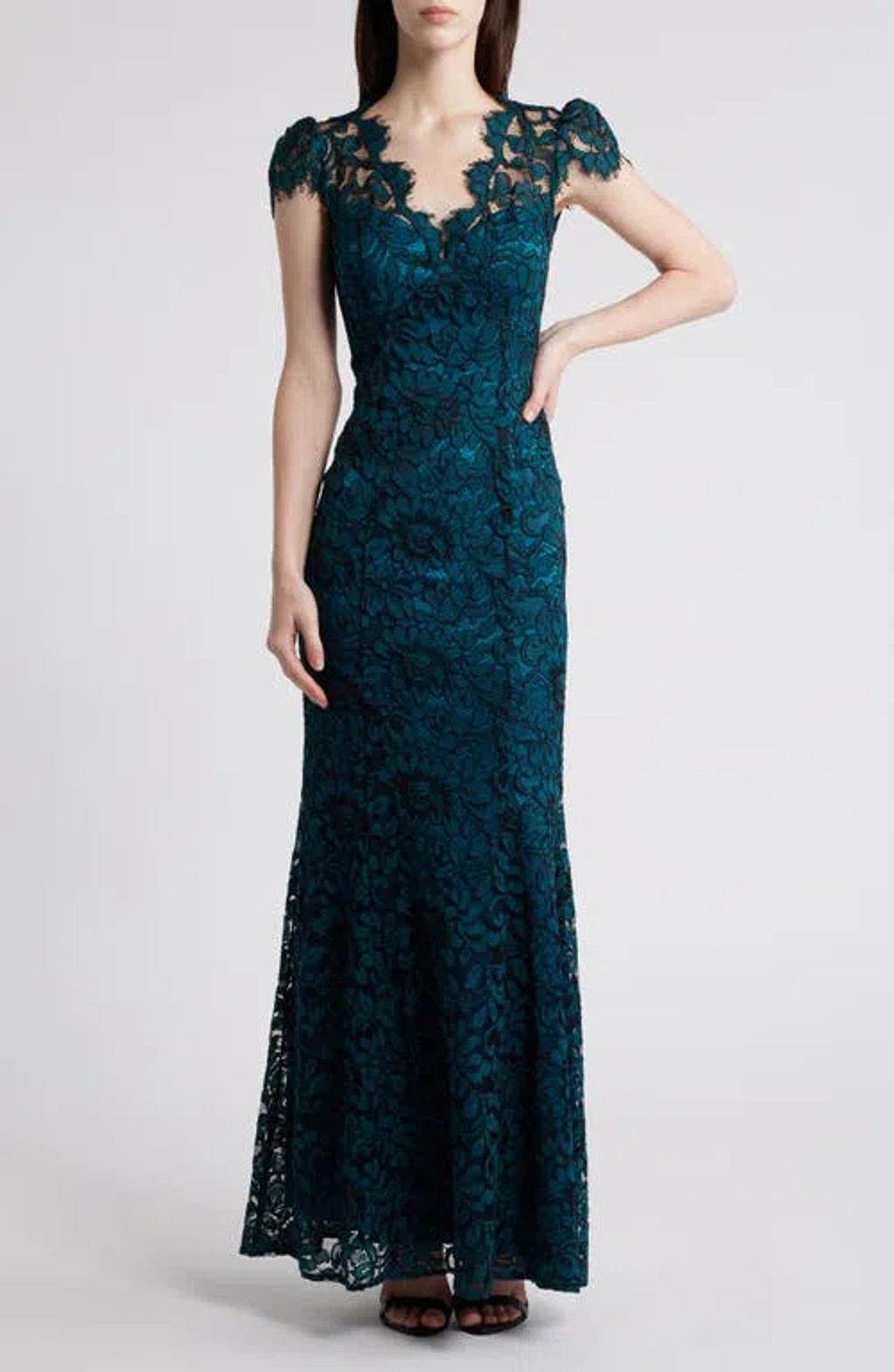 eliza j lace dress Eliza J Scalloped-Edge Lace Gown
