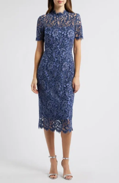 Eliza J Illusion Lace Midi Sheath Dress In Blue