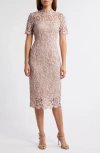 Eliza J Illusion Lace Midi Sheath Dress In Blush