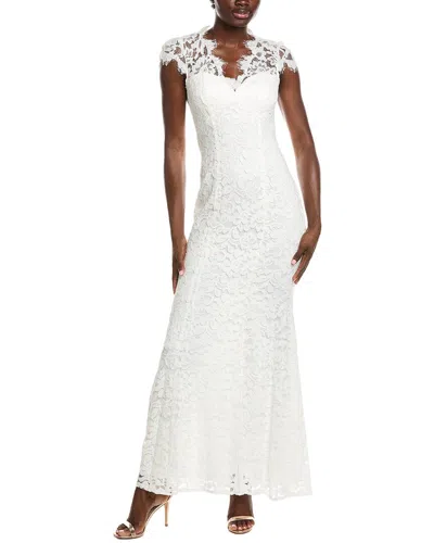 Eliza J Illusion Neck Cap Sleeve Gown In White