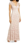 Eliza J Illusion Yoke Lace Trumpet Gown