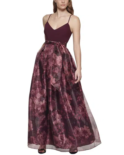 Eliza J Jersey Printed Organza Gown In Red