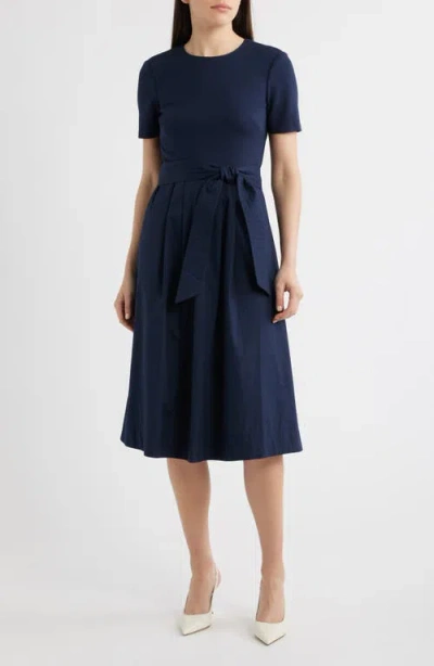 Eliza J Jewel Neck Tie Waist Midi Dress In Blue