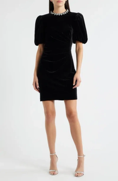 Eliza J Jeweled Neck Velvet Dress In Black