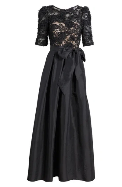 lace sleeve maxi dress La Femme Long Formal Plus-Size Dress with Lace Sleeves Black / 16W