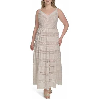 Eliza J Lace Detail Tiered Dress In Neutral