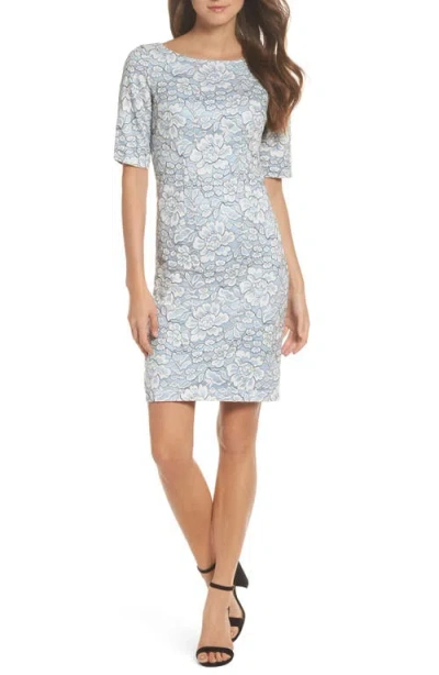 Eliza J Lace Sheath Dress In Ivory/blue