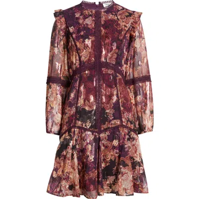 Eliza J Lace Trim Long Sleeve Trapeze Dress In Multi