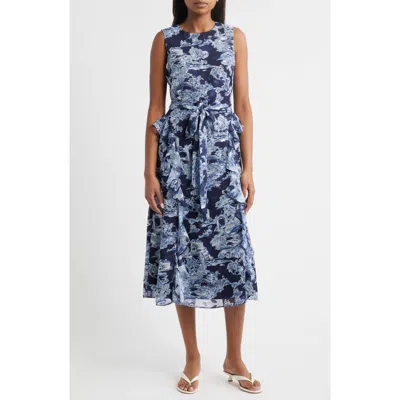 Eliza J Landscape Print Sleeveless Midi Dress In Blue