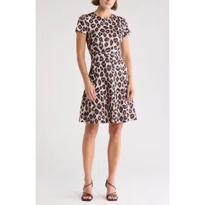 Eliza J Leopard Print Short Sleeve Fit & Flare Dress In Animal