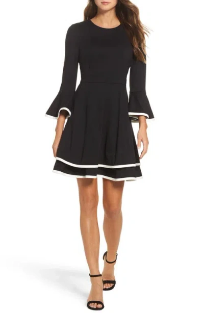 Eliza J Long Bell Sleeve Fit & Flare Minidress In Black