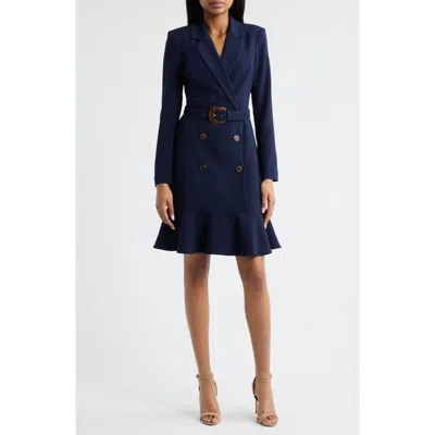 Eliza J Long Sleeve Belted Blazer Dress In Blue