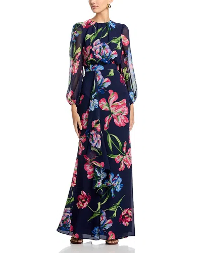 Eliza J Long Sleeve Cascade Ruffle Dress In Multi