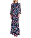 Eliza J Floral Long Sleeve Cascade Ruffle Maxi Dress