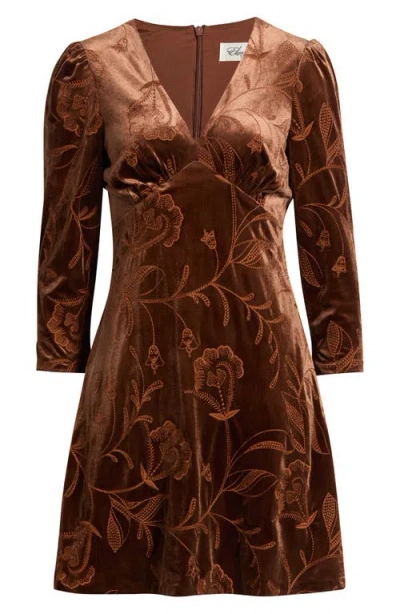 Eliza J Long Sleeve Embroidered Velvet Dress In Multi