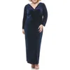 Eliza J Long Sleeve Faux Wrap Velvet Gown In Blue