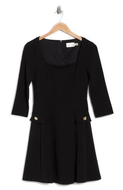 Eliza J Long Sleeve Fit & Flare Dress In Black