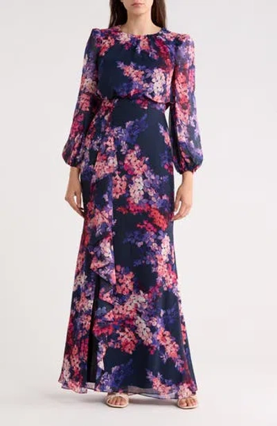 Eliza J Long Sleeve Maxi Dress In Blue