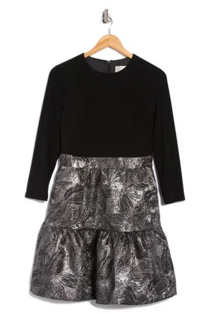 Eliza J Long Sleeve Mixed Media Fit & Flare Dress In Multi