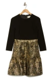 Eliza J Long Sleeve Mixed Media Fit & Flare Dress In Multi
