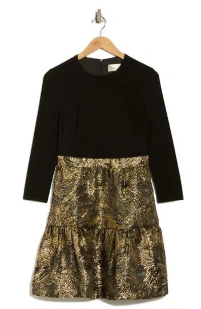 Eliza J Long Sleeve Mixed Media Fit & Flare Dress In Multi
