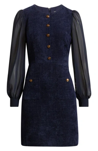Eliza J Long Sleeve Mixed Media Sheath Dress In Blue