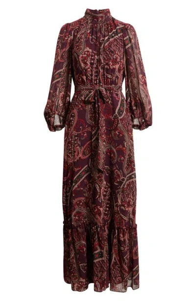 Eliza J Long Sleeve Paisley Print Maxi Dress In Brown