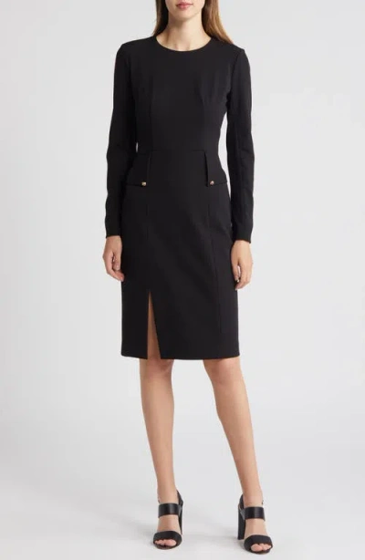 Eliza J Long Sleeve Pocketed Sheath Dress In Black | ModeSens