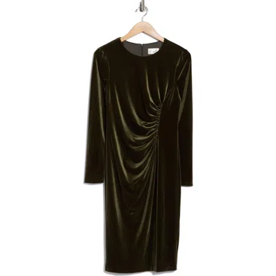 Eliza J Long Sleeve Ruched Velvet Midi Dress In Green