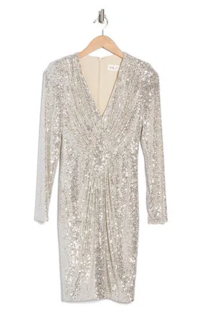 Eliza J Long Sleeve Sequin Cocktail Dress In Silver