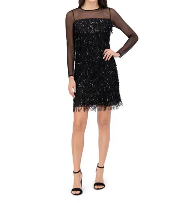 Eliza J Illusion Sequin Fringe Shift Dress In Black