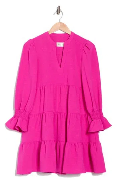 Eliza J Long Sleeve Tiered Dress In Hot Pink