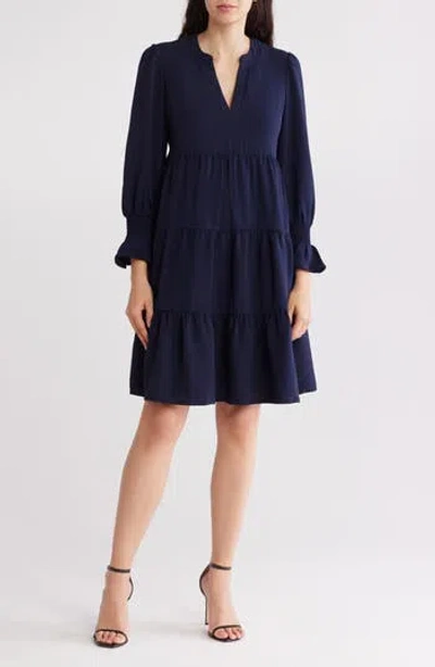 Eliza J Long Sleeve Tiered Dress In Navy