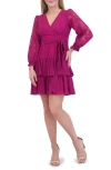 Eliza J Long Sleeve Tiered Faux Wrap Dress In Berry